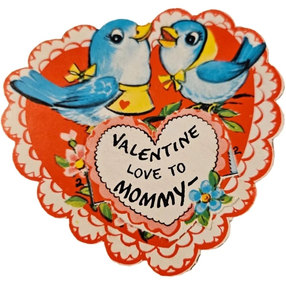 vintage Valentine's Day die-cut cards, likely from the 1930s to 1960s